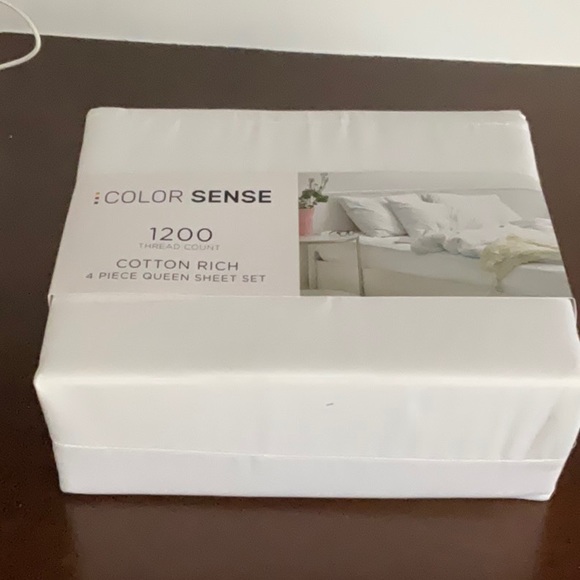 Brand new color sense 1200 thread count white 4 piece queen sheet set - Picture 1 of 3